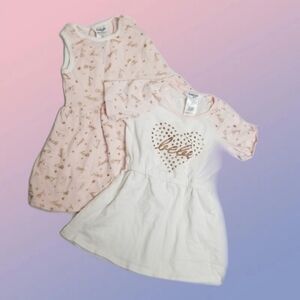 BEBE *2 Dresses!* pink & white heart print